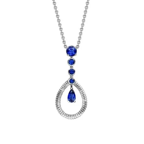 Colours of Love White Gold Blue Sapphire Fluted Teardrop Pendant
