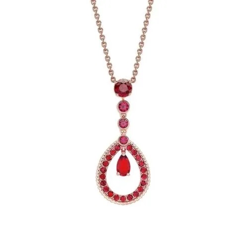 Colours of Love Rose Gold Ruby Fluted Teardrop Pendant with Ruby Pave Surround
