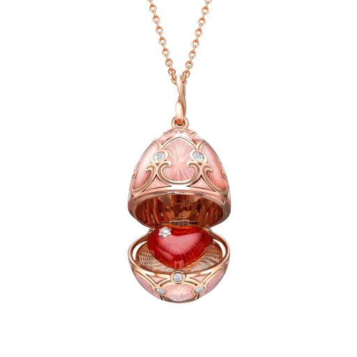 Heritage Rose Gold Diamond & Pink Guilloché Enamel Heart Surprise Locket