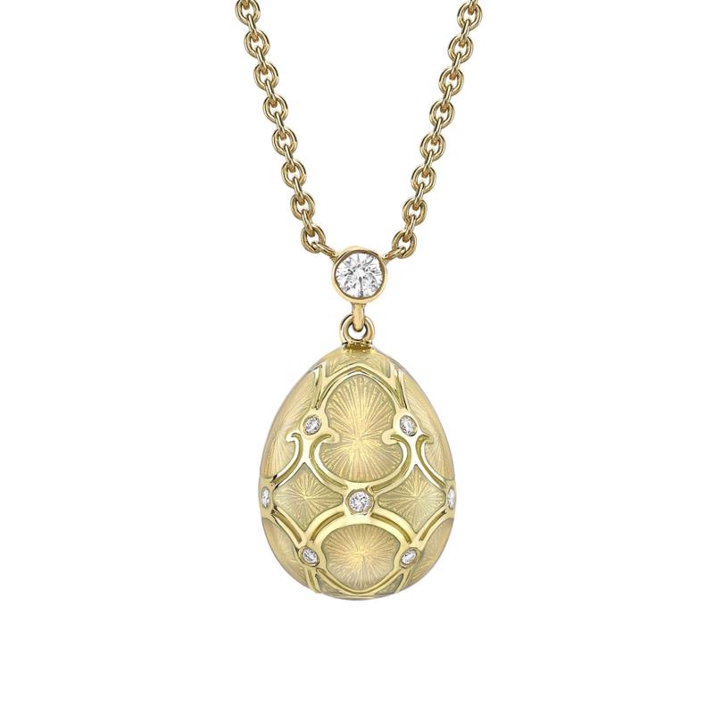 Heritage Yellow Gold Diamond & White Guilloché Enamel Petite Egg Pendant