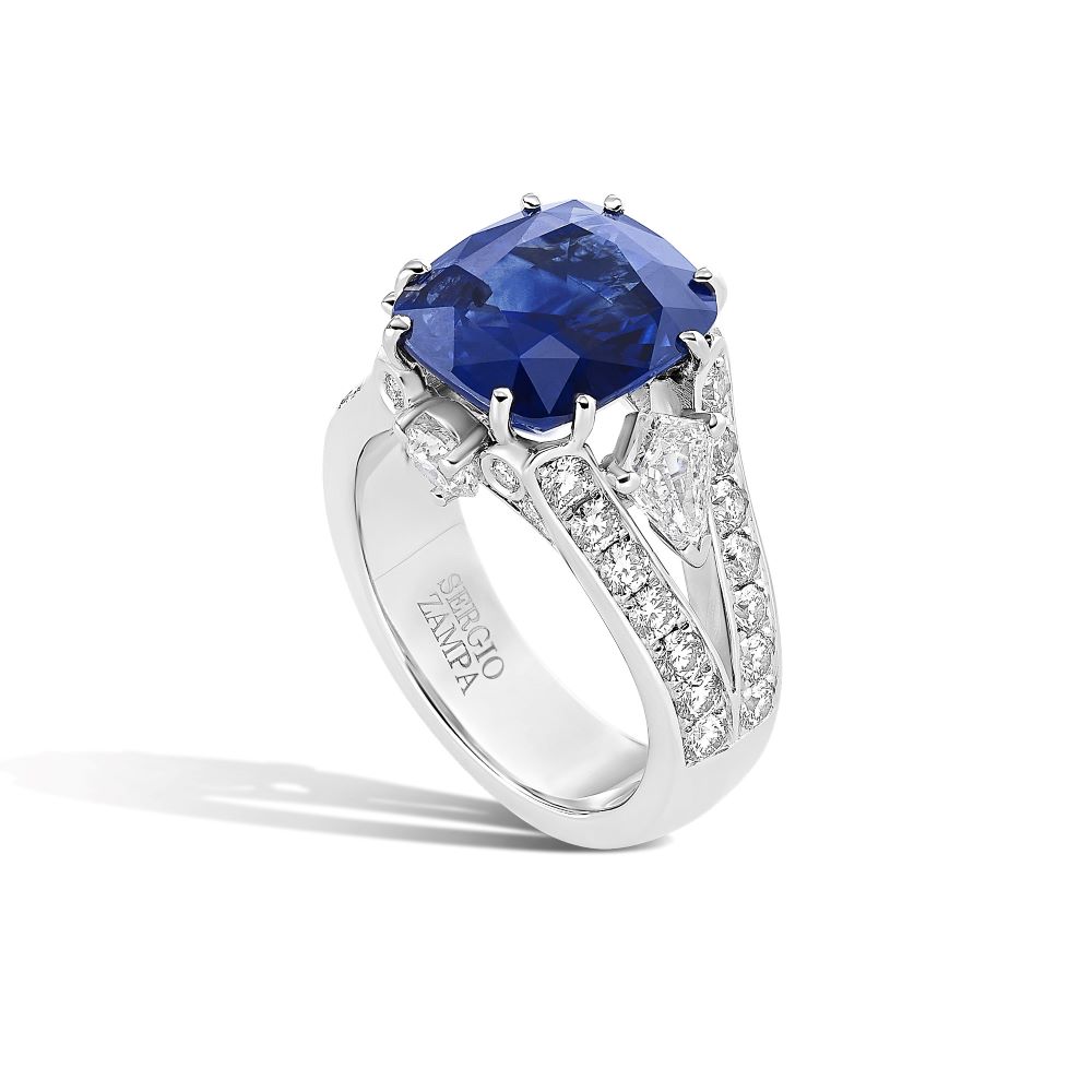 Gioielleria Zampa Elegance Blue Sapphire and Diamonds Ring
