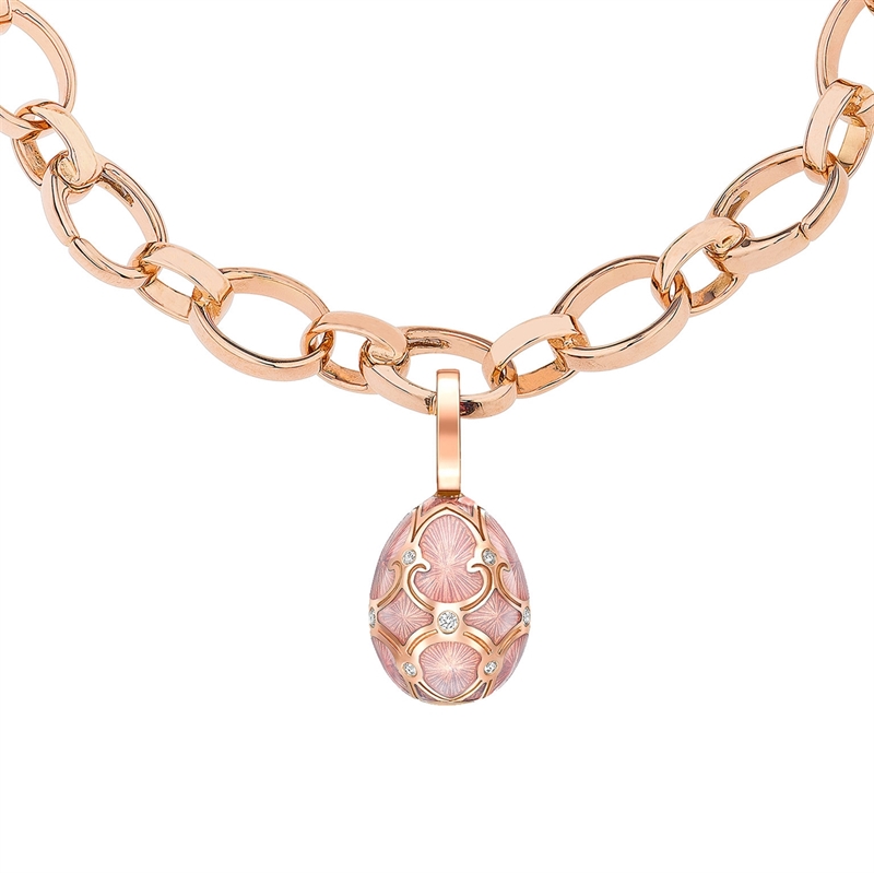 Heritage Rose Gold Diamond & Pink Guilloché Enamel Egg Charm